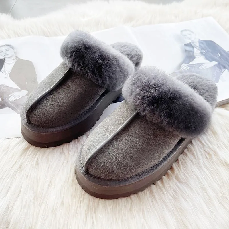 Женские зимние тапочки из натуральной шерсти уличные и домашние на платформе