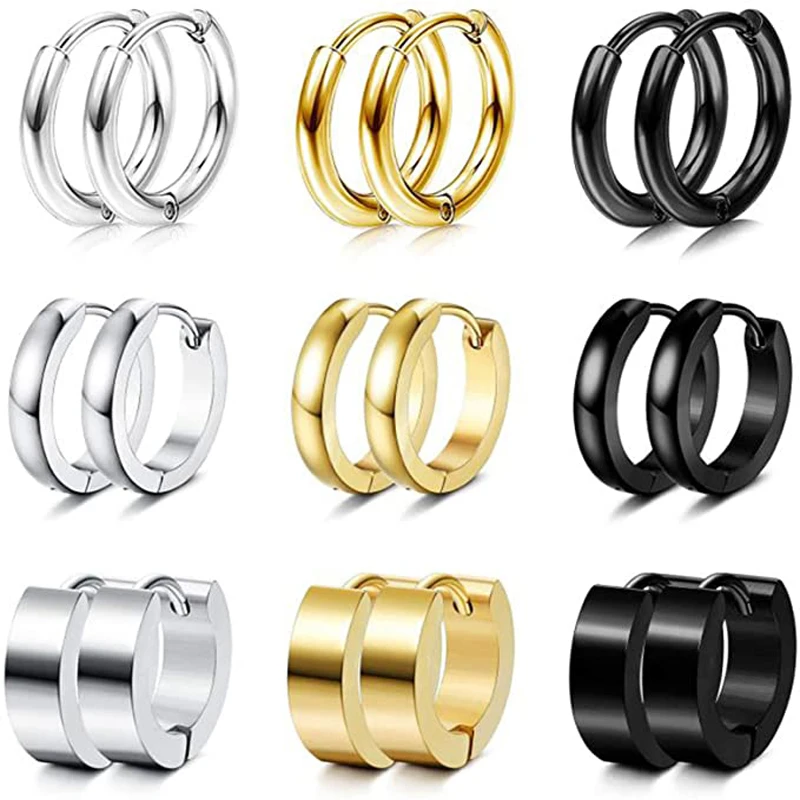 

9 Pairs Stainless Steel Small Hoop Earrings Set for Men Women Huggie Hoop Earrings Punk style Classic