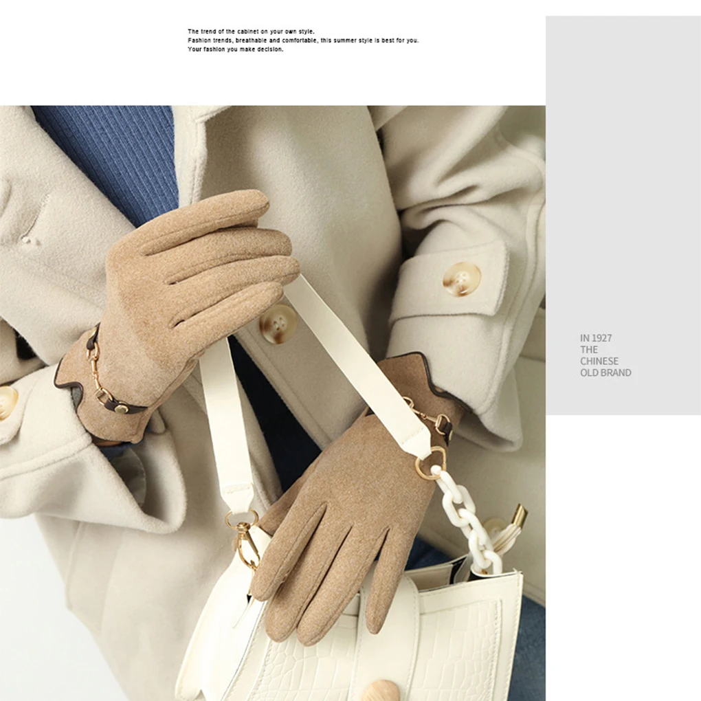 

Перчатки женские на цепочке, милые мягкие легкие варежки, однотонные модные уличные черные защитные перчатки для сенсорного экрана