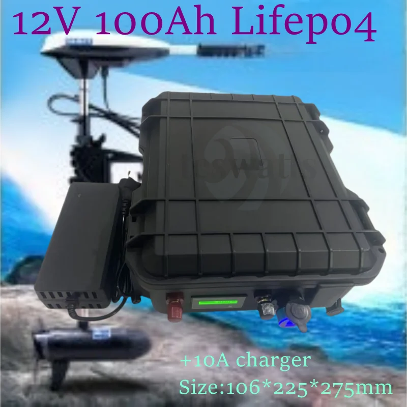 Фото Аккумуляторная батарея LiFePO4 (железо-фосфатная) 12В 100Ач, глубокого разряда, с BMS 100А, для гольф-каров, электромобилей, автодомов, морского транспорта, троллинговых моторов + зарядное устройство 10А №1