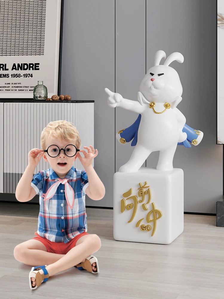 

Creative Rabbit Statue Large Floor Decoration Modern Living Room TV Cabinet Decorative Accessorie Sculpture Opening Welcome Gift