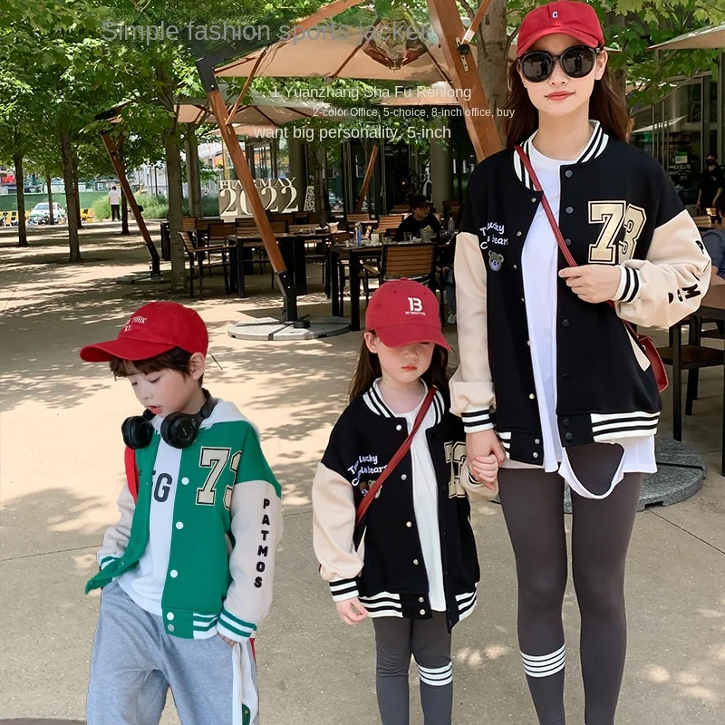 

Mother Kids Family Matching Outfits Young Children Baby Girl Clothes Baseball Jacket Spring & Autumn Casual Outerwear Coats