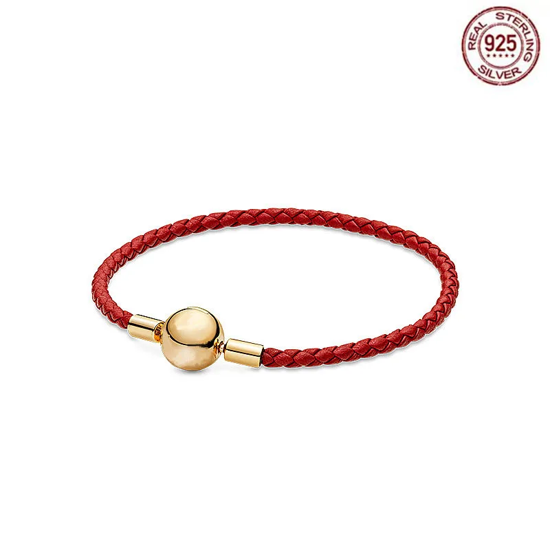 

Европейский и американский стиль, серебро 925 пробы, праздничная красная Элегантная кожаная веревочная цепочка, ювелирные изделия своими ру...