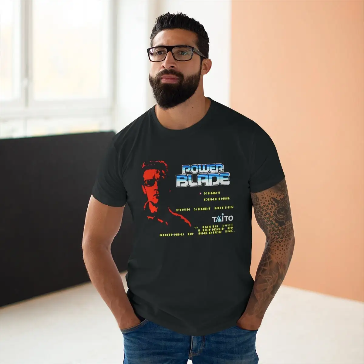 Power Blade Start Screen Poster Arcade Nes Famicom Game 8 Bit Classic Vintage All Sizes Single Jersey Men'S T Shirt