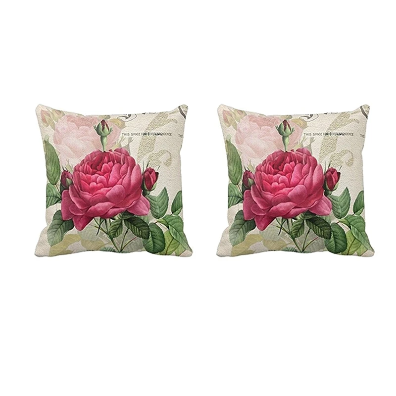 

6X винтажный цветочный/цветочный льняной декоративный Чехол для диванной подушки наволочка для домашнего дивана декоративный (цветок розы)