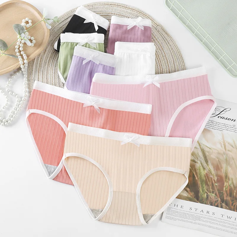 

3Pcs Cute Bow Panty Solid Color Women Lingerie Cotton Panties Women's Underwear Skin-friendly Soft Seamless Underpants