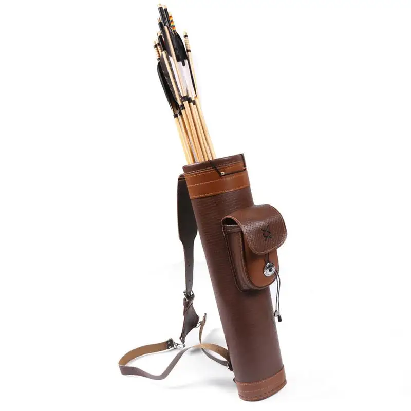 

Traditional Genuine Leather Back-mounted Quiver Bow Arrow Holder Backpack Bucket Organizer With Large Pouch Handmade Straps Belt