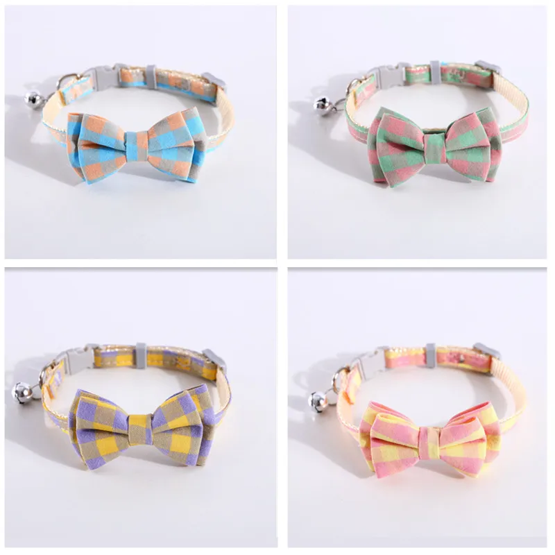 

Регулируемый милый галстук-бабочка в клетку с колокольчиком, котенком, ожерелье для щенка, съемный галстук-бабочка для собаки