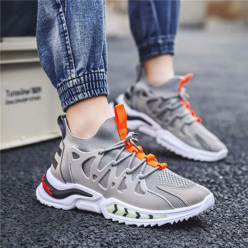 

Low Top Sneakers Man Lace Up Slip Resistant Shoes Sport Platforms Male Running Shoes Fly Weaving Breathable Men Sports Shoes 66D