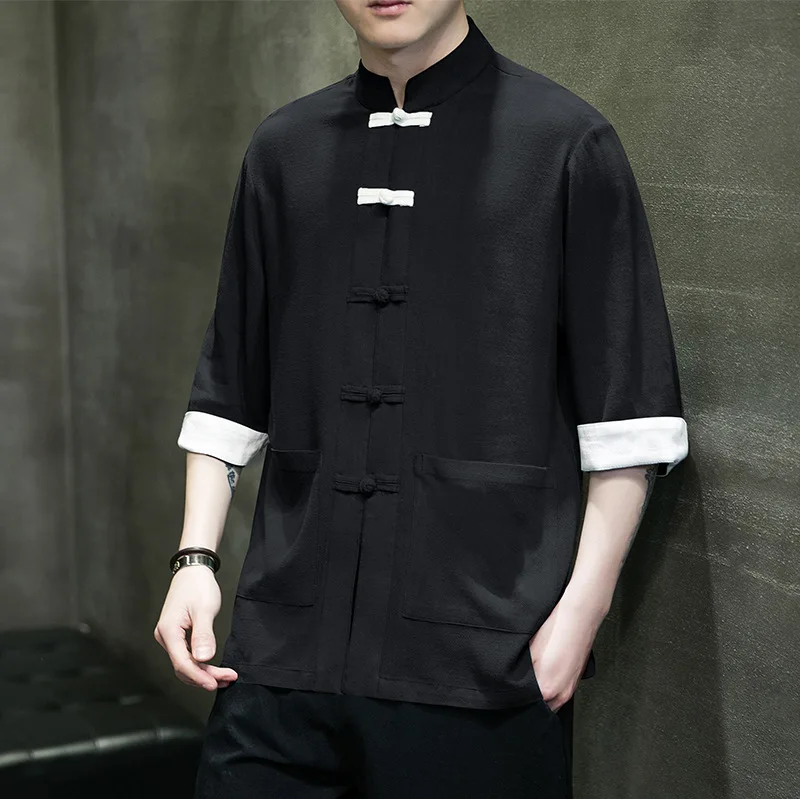Рубашка для мальчиков из хлопка и льна Мужская традиционная китайская одежда