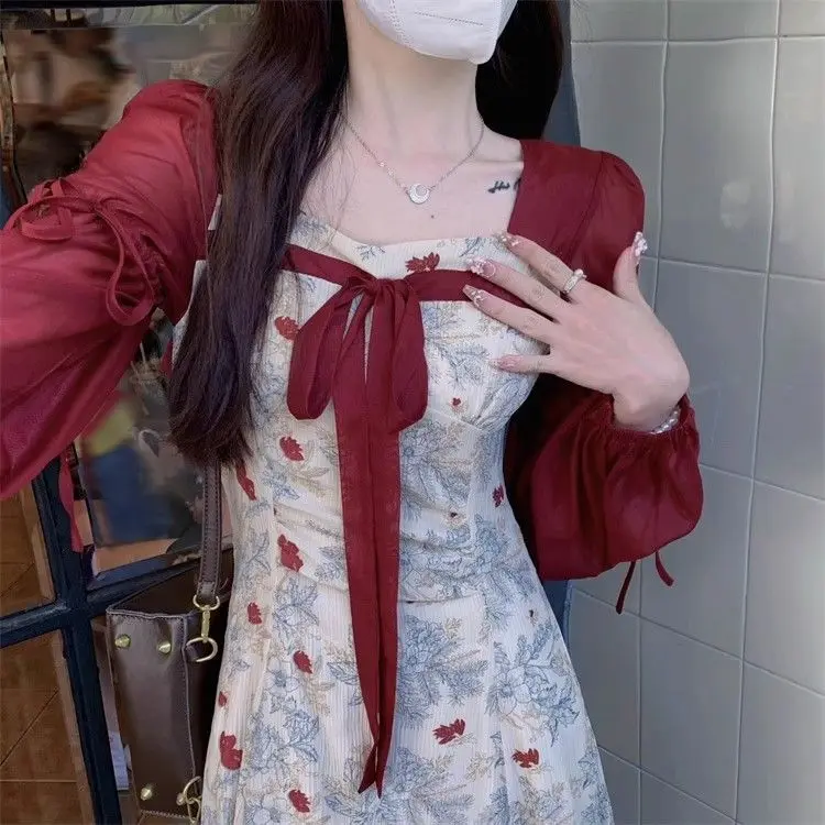 Женское шифоновое платье большого размера с длинным рукавом прикрывающее живот