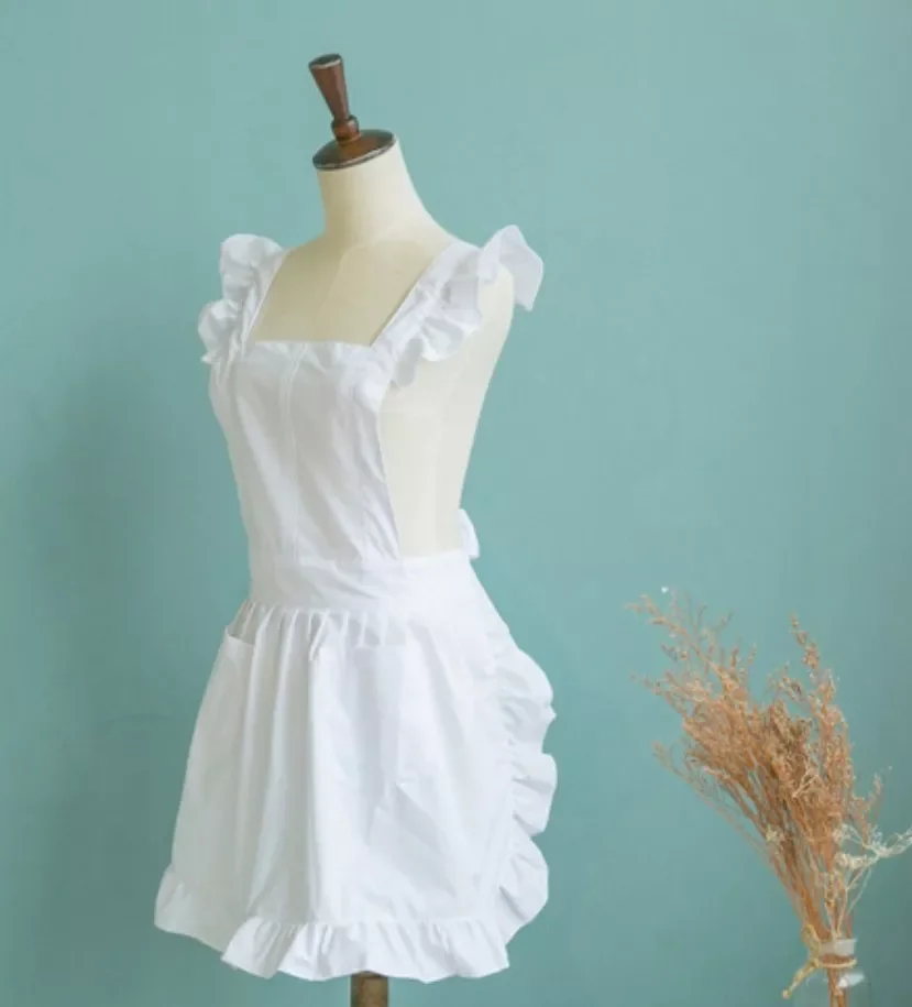 

White Full Apron Pinafore Pinny Smock Lace Victorian Maid Fancy Dress Party Banquet