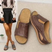 ladies summer sandals slippers fashion ladies flat heel casual open toe slippers color blocking women large size roman sandals