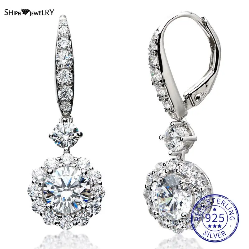 

Shipei 925 Sterling Silver Round Cut Created Moissanite Wedding Engagement Romantic Flower Drop Dangle Earrings Fine Jewelry