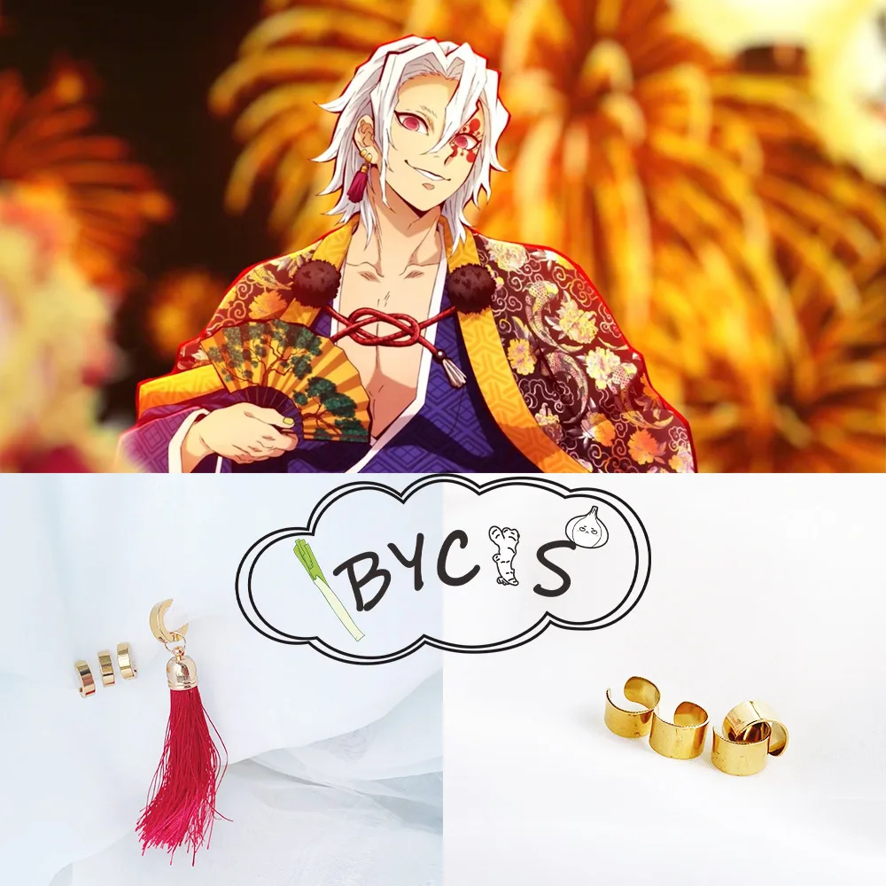 Demon Slayer Uzui Tengen Cos зажим для ушей серьги косплея костюм на Хэллоуин аниме реквизит
