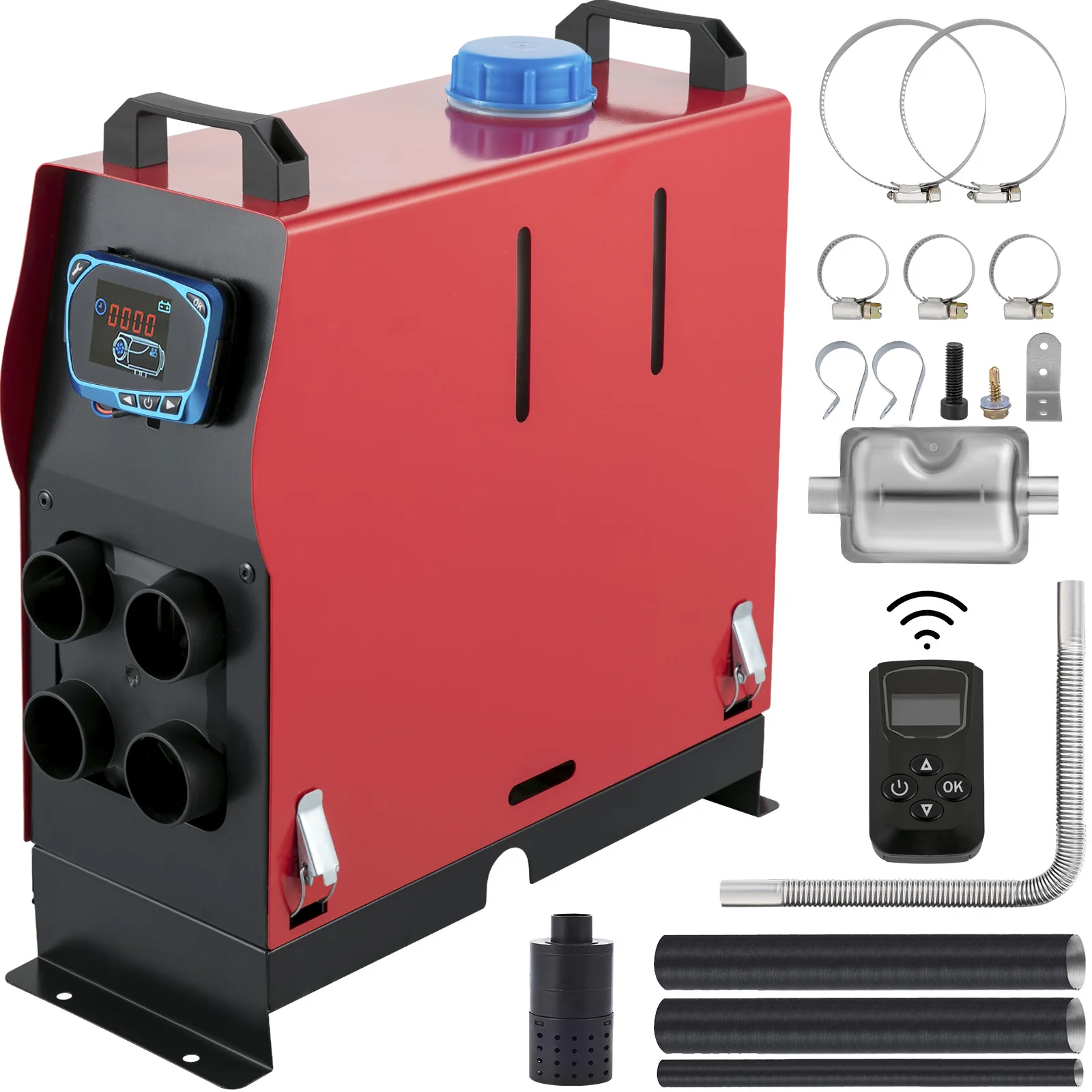 

VEVOR 3KW 12V Diesel Air Heater All in One 4 Air Outlets With LCD Switch Remote Control Silencer Set for Car SUV RV Trucks Bus