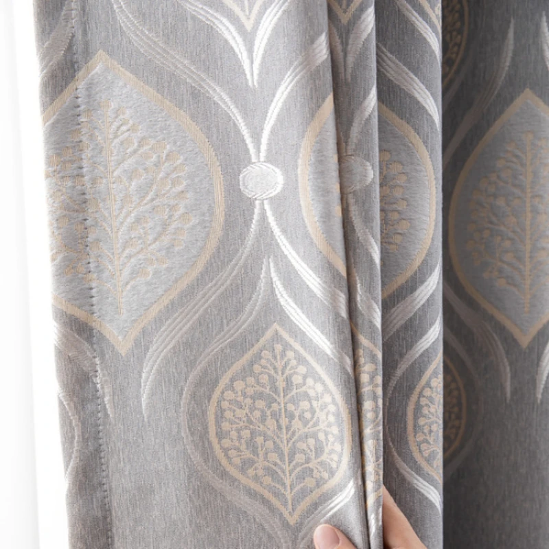 

Nordic Curtains for Living Dining Room Bedroom Environmental Custom Protection Slub Cotton Jacquard Blackout Window Curtain