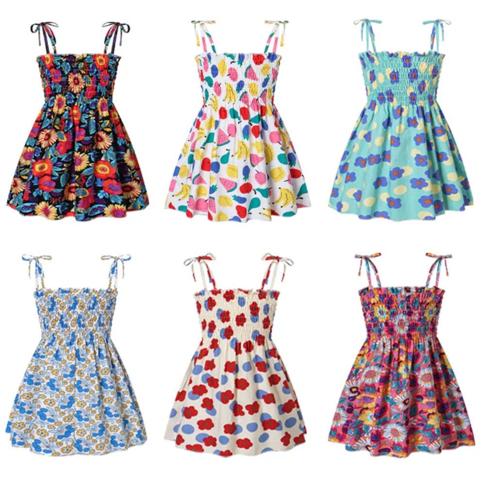 

Summer Ruffle Dresses Clothes for 2-4 Years Girls Children New Kids Baby Infant Cotton Sleeveless Beach Casual Flower Dress 2023