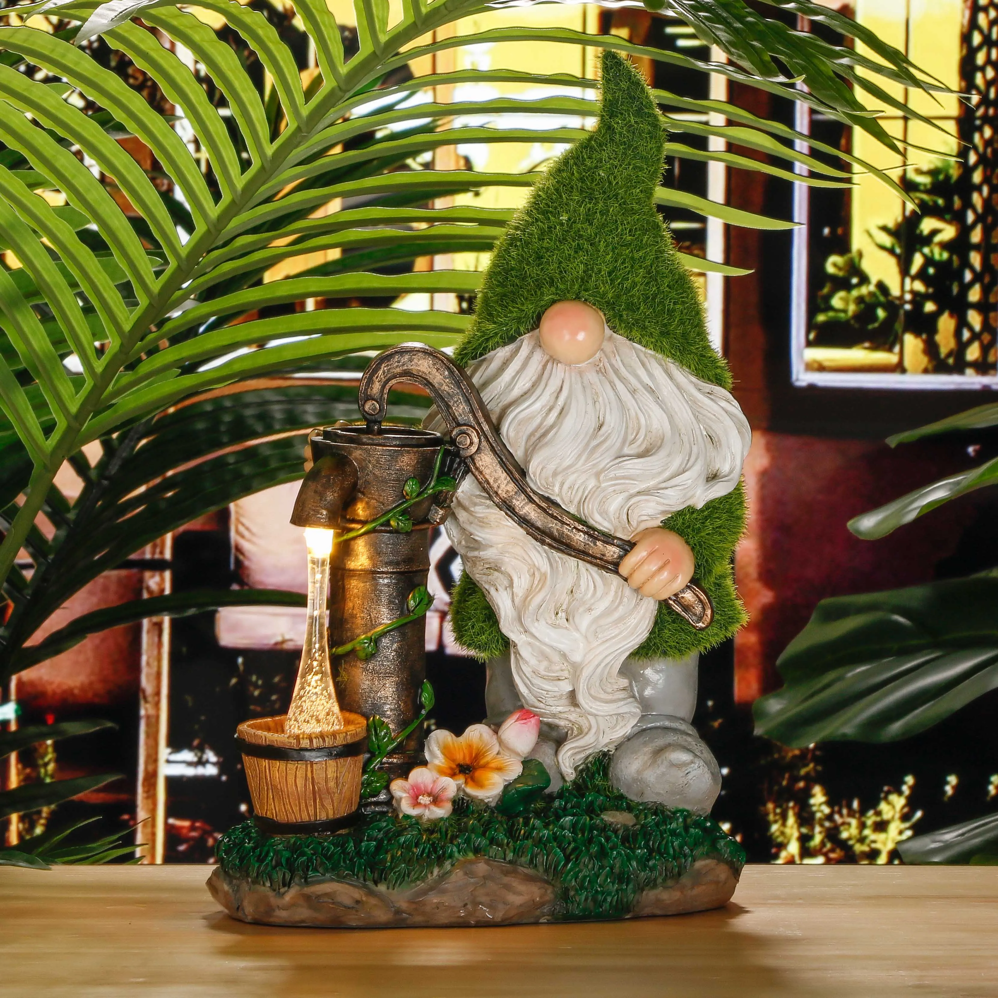 

Garden Gnome Outdoor Decor Dwarfs Figures Flocked Resin Solar Sculpture Ornaments Miniature Figurines for Yard Little Man