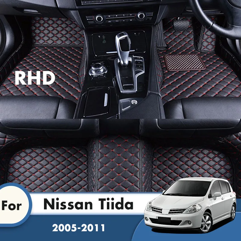 

RHD ковры для Nissan Tiida 2011 2010 2009 2008 2007 2006 2005 кожаные автомобильные коврики Пользовательские Авто Стайлинг, аксессуары для интерьера