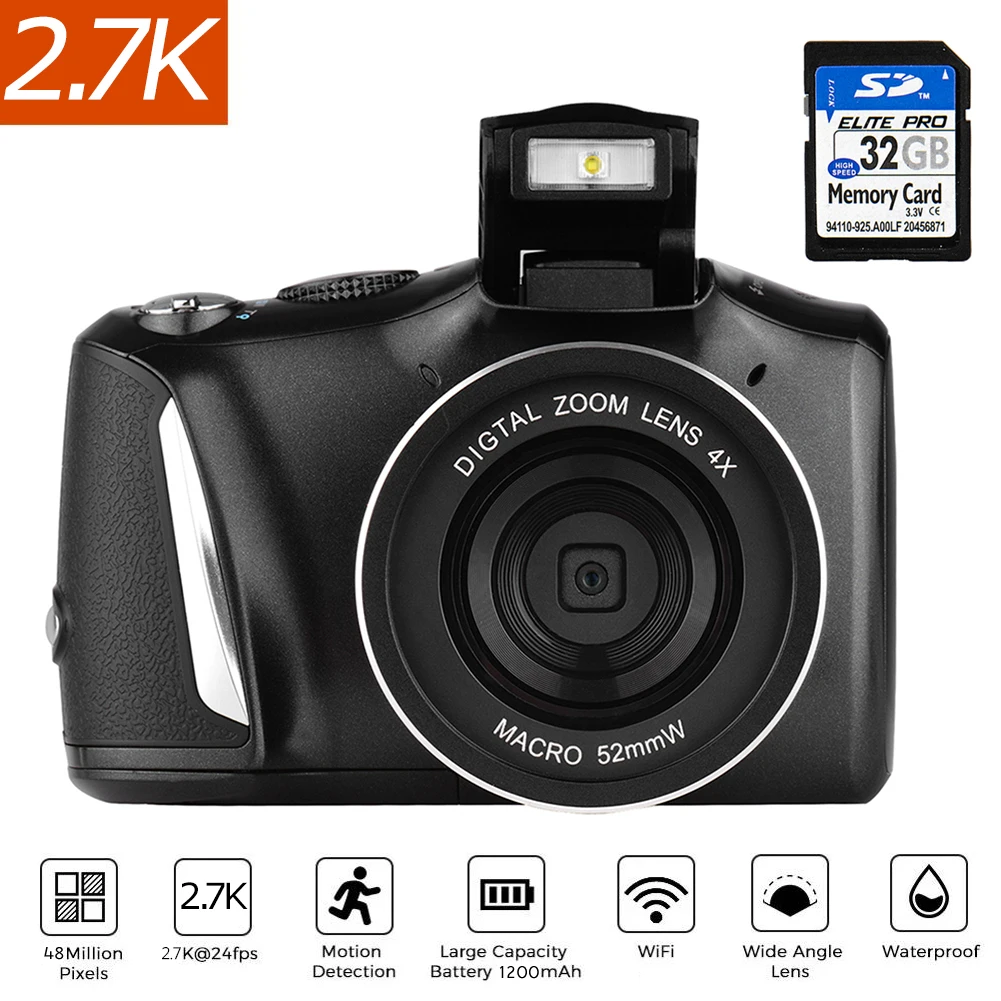 New Anti-shake Wifi Digital Camera 3.0 Inch LCD Screen 4x Zoom Camera 48MP HD 1080P Face Detection SLR Cameras with 32GB Card