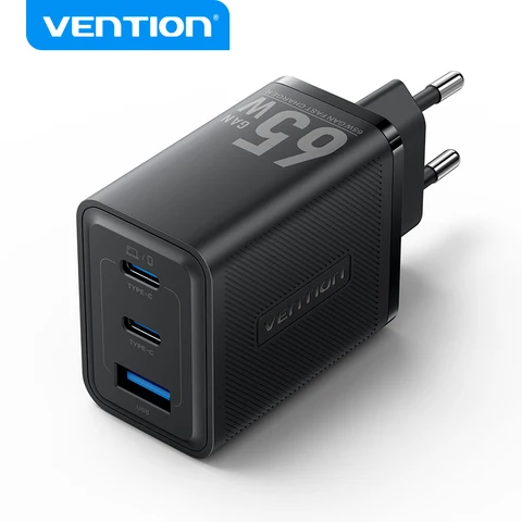 Зарядное устройство Vention 65W GaN с быстрой зарядкой Type-C PD3.0 QC4.0 USB для iPhone 17 16 15, Xiaomi, мобильных телефонов, ноутбуков – быстрое зарядное устройство
