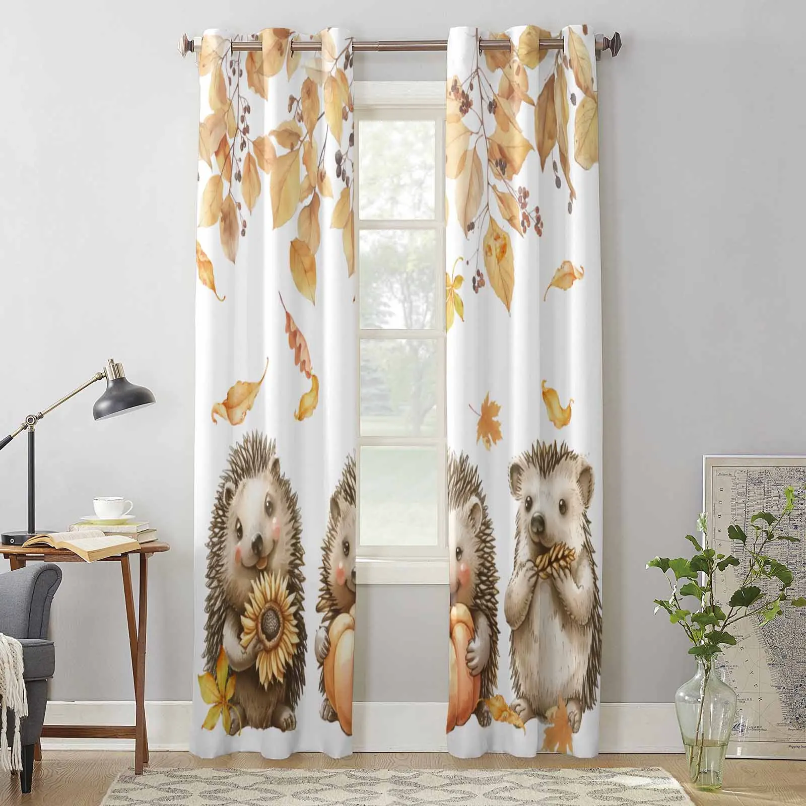 Осенние современные оконные шторы с листьями тыквой грибом ежиком занавески для