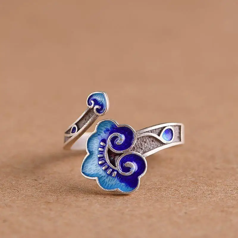 

Vintage Fashion Personality Blue Flower Ring Unisex Open Ring Banquet Jewelry Accessories Gift