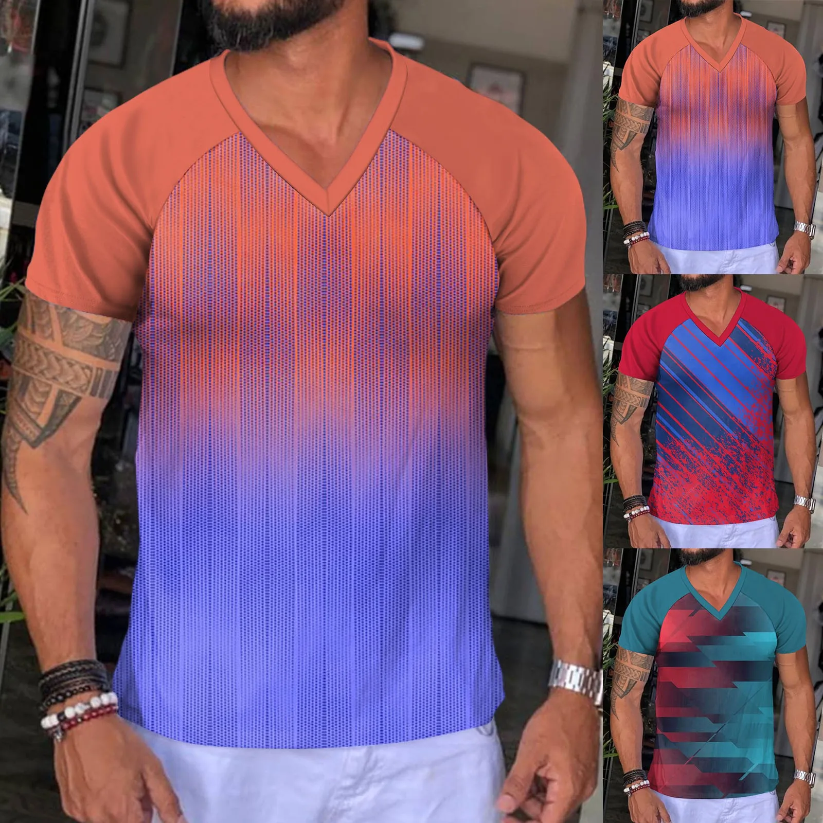 

Мужская футболка с V-образным вырезом, с коротким рукавом реглан