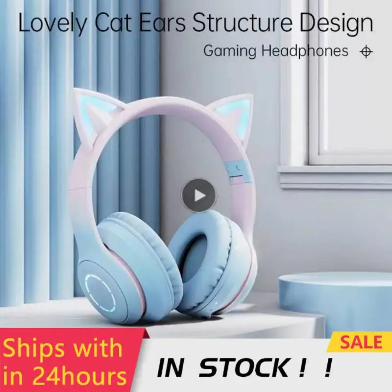 

Pink Girl Wireless Headphones RGB Cute Cat Ears Headset With Microphone Noise Cancelling Kid Stereo Music Casco Children's Gifts