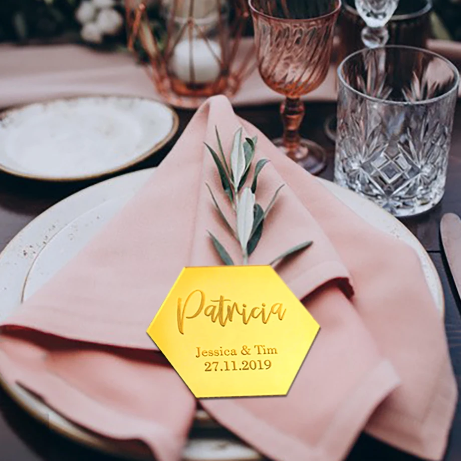

Personalized Mirror Acrylic, Wedding Place Setting, Place Name Cards,Table Names, Save the Date, Custom Different Shapes(8040)