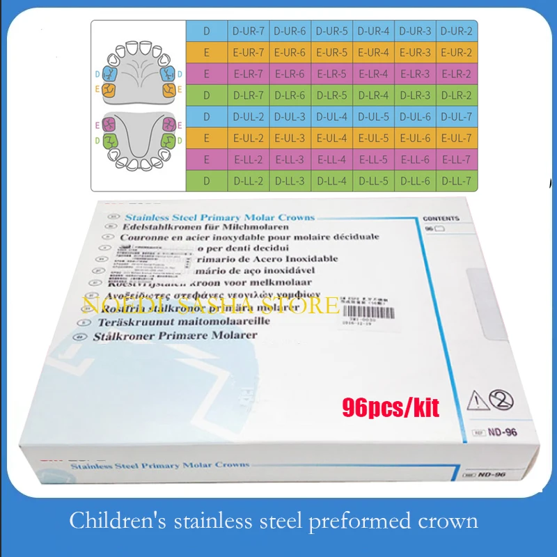 

Original Dental 96Pcs Stainless Steel Primary Molar Crowns ND-96 Stainless Steel Preformed Crowns for children's Primary Teeth