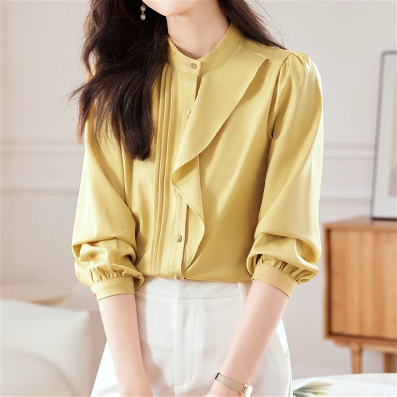 Женская шифоновая блузка с оборками элегантная повседневная свободная офисная