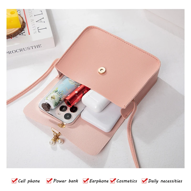 

Designer Handbag Contrast Women Shoulder Bag Simple Pearl Pendant Luxury Messenger Bag Small Square Crossbody Mobile Phone Purse