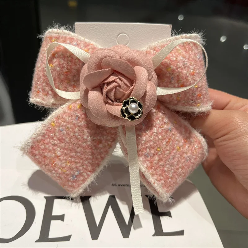 

Rose Bow Tie Hair Ring Female Back Head Spoon Horsetail Leather Band High Beauty Tie Hair Rope Strap Intestine Ring Sen Series F