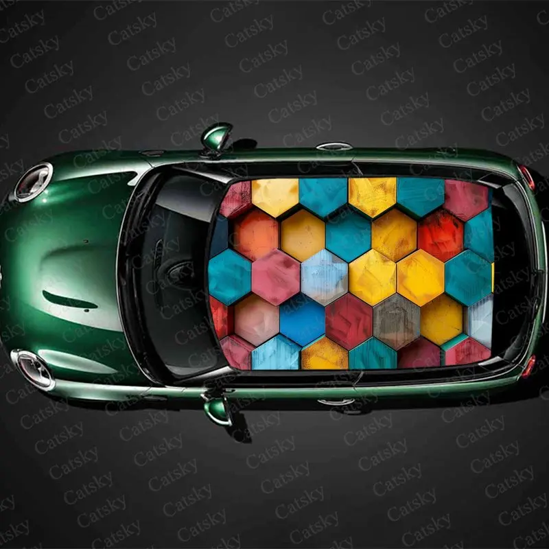 Красочная Шестигранная наклейка на крышу автомобиля оберточная пленка для