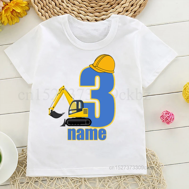 Футболка с мультяшным экскаватором для мальчиков 1-11 футболка принтом цифр на