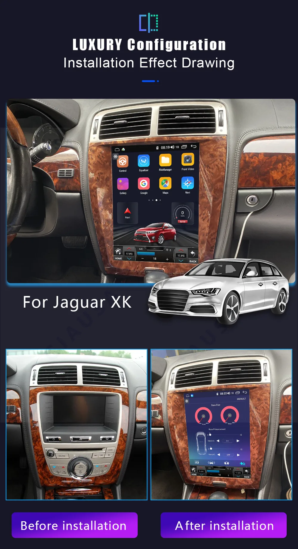 Android 13 Tesla экран для Jaguar XK XKR 2007 - 2015 Автомагнитола с Bluetooth Carplay центральный