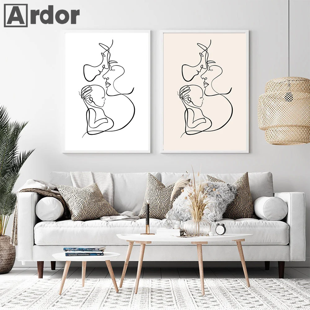 

Baby Mum Dad Love Family Line Draw Black White Nursery Canvas Painting Nordic Posters and Prints Wall Art Pictures Home Decor