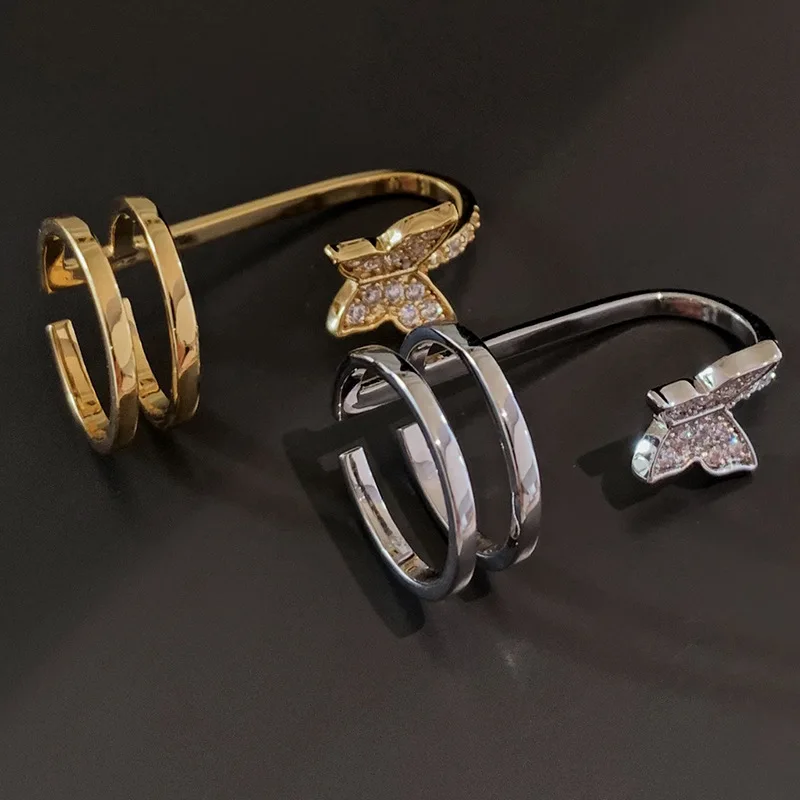 

Shining Zircon Butterfly Open Nail Rings for Women Creative Tail Ring Daily Fashion Protect Fingertips Wedding Jewelry Gift