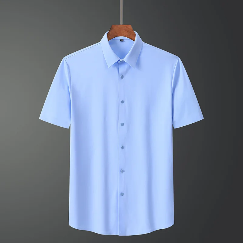 

Nylon Summer Business Shirt Men's Short Sleeve Fashion Single Patch Pocket Shirt Men Standard-Fit Button-Down Collar Shirts