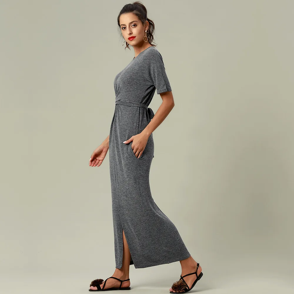 Solid Cotton Pajamas for Women Sexy Nightwear Knitted Slim Long Skirt Short Sleeve Nightgown Women's Loungewear Maxi Dresses Pj
