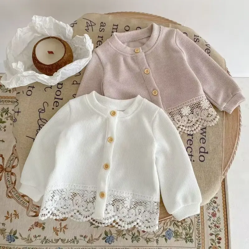 

2023 Children Girls LaceSweaters Clothes Baby Toddler Sweater Coats Children Thicken Tops Wool Clothing1-6