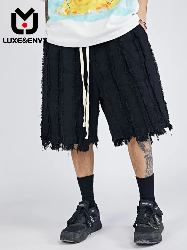 

LUXE&ENVY 2023 New Summer Oversize High Street Style Irregular Ragged Edge Denim Shorts Men's And Women's Hip Hop Loose Slacks