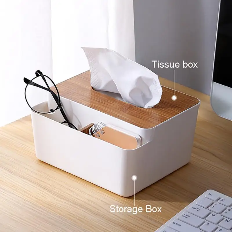

Desktop Storage Organizer Creative Tissue Box with Wooden Lid Phone Cosmetic remote control Storage box for Home Office Car