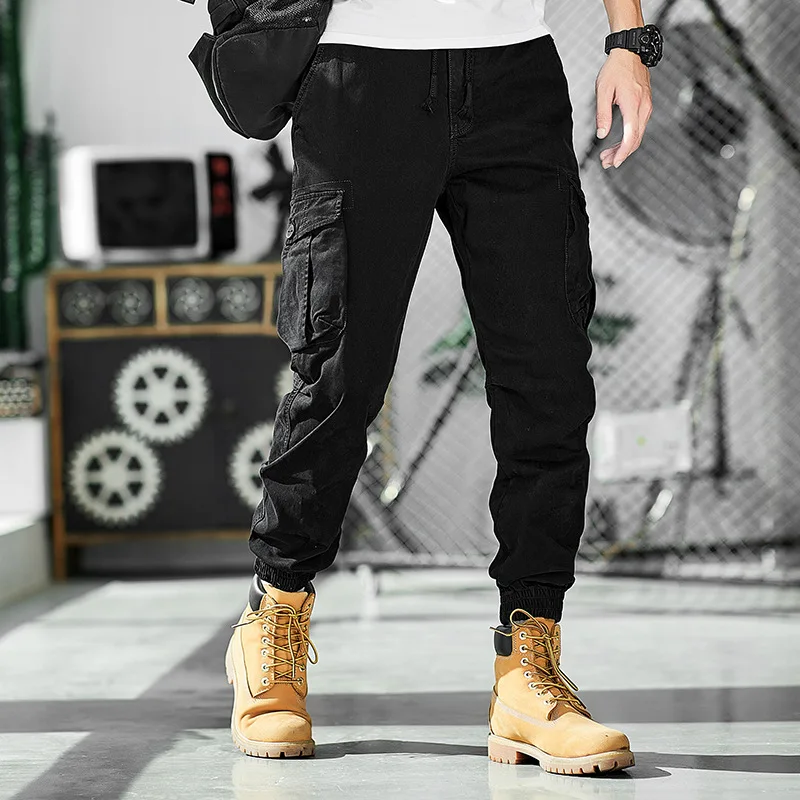 

SALSPOR Men's Trousers Solid Color Overalls Elastic Loose Pants Straight Casual Pants Multi Pocket Leggings Elastic Pants