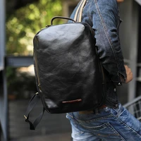simple casual high quality natural real leather student school bag daily outdoor travel mens and womens soft cowhide backpack