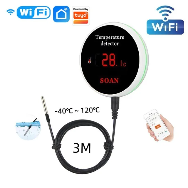 Tuya WiFi Temperature Humidity Senor External Probe Remote Monitor Alarm Indoor Thermometer Hygrometer Detector Smart Life APP 1