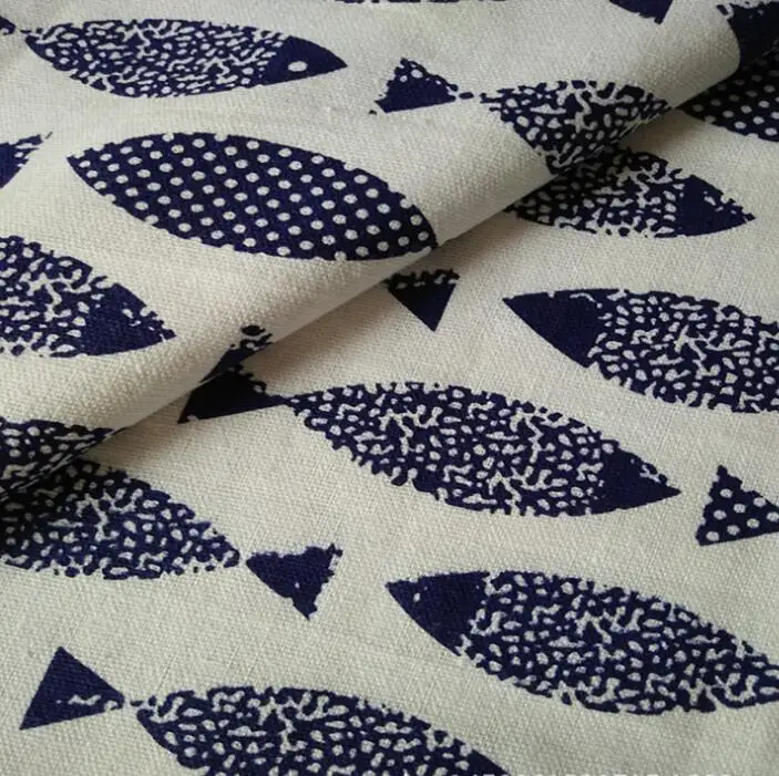 

Blue White Porcelain Fish Printed Linen Linen Fabric Pillow Tablecloth Canvas Fabric Handmade DIY Crafts Cotton and Linen Fabric