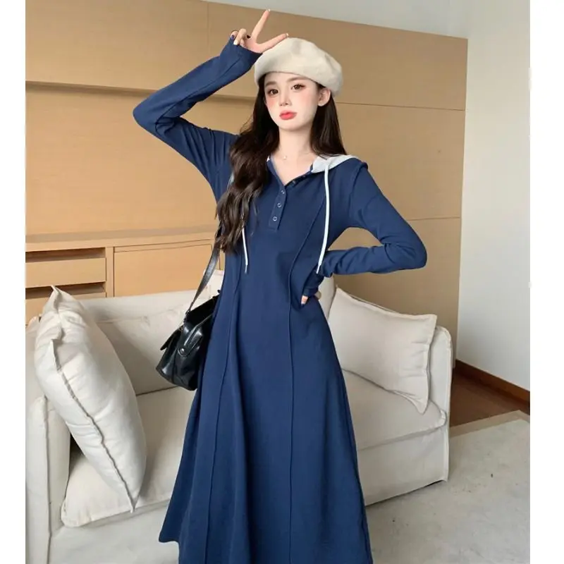 

Long Sleeves Dresses Spring Autumn Hoodie Dressed for Women Clothing Elegant Midi Dress Sets Harajuku Woman Clothes Urban Robe